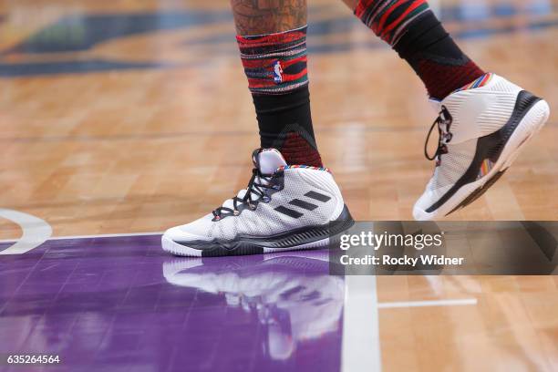 The shoes belonging to Brandon Knight of the Phoenix Suns in a game against the Sacramento Kings on February 3, 2017 at Golden 1 Center in...