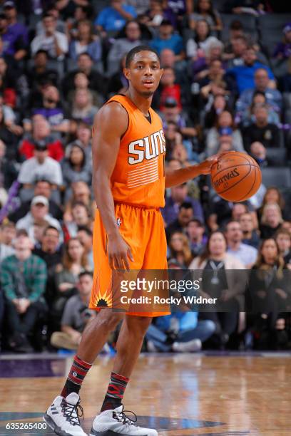 Brandon Knight of the Phoenix Suns handles the ball against the Sacramento Kings on February 3, 2017 at Golden 1 Center in Sacramento, California....