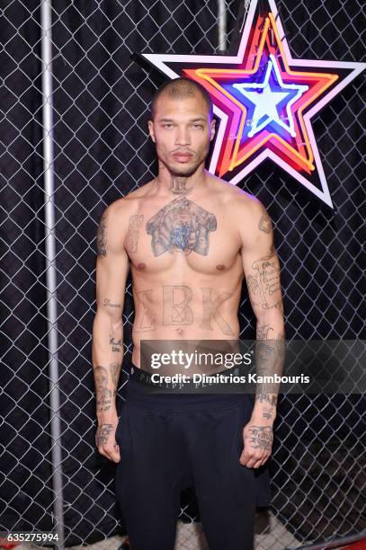 Model Jeremy Meeks poses backstage for the Philipp Plein Fall/Winter 2017/2018 Women's And Men's Fashion Show at The New York Public Library on...