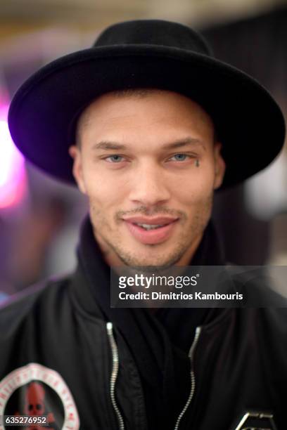 Model Jeremy Meeks prepares backstage for the Philipp Plein Fall/Winter 2017/2018 Women's And Men's Fashion Show at The New York Public Library on...
