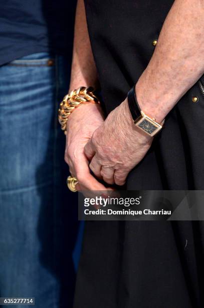 Actress Catherine Deneuve, jewels detail, attends the 'The Midwife' photo call during the 67th Berlinale International Film Festival Berlin at Grand...