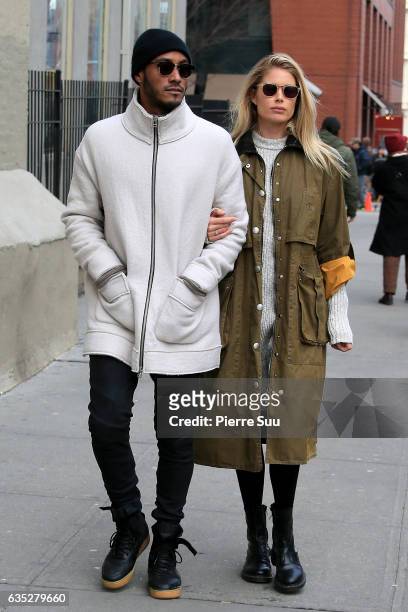 Doutzen Kroes and her husband Sunnery James are seen strolling in Soho on February 14, 2017 in New York City.