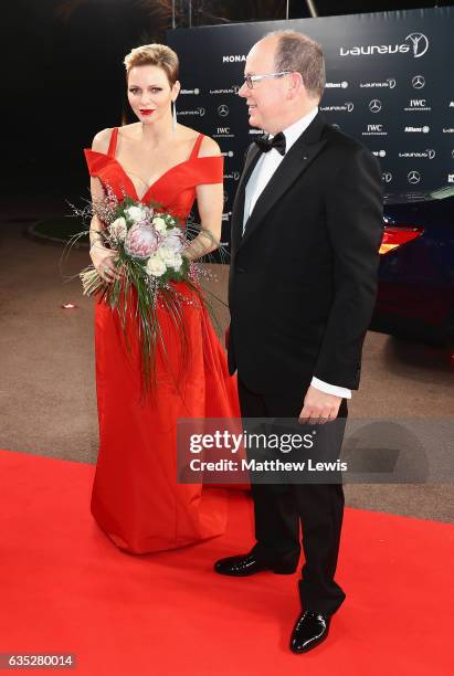 Prince Albert II of Monaco and his Charlene,Princess of Monaco attend the 2017 Laureus World Sports Awards at the Salle des Etoiles,Sporting Monte...