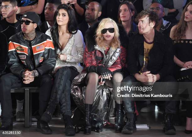 Tyga, Kylie Jenner, Madonna and Steven Klein attend the Front Row for the Philipp Plein Fall/Winter 2017/2018 Women's And Men's Fashion Show at The...