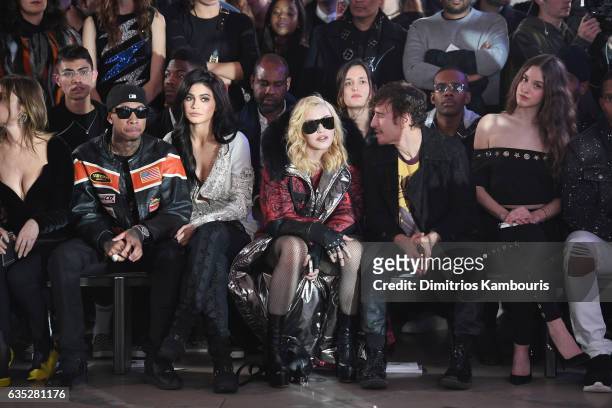 Tyga, Kylie Jenner, Madonna and Steven Klein attend the Front Row for the Philipp Plein Fall/Winter 2017/2018 Women's And Men's Fashion Show at The...