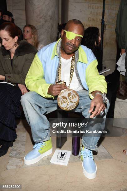 Slick Rick attends the Front Row for the Philipp Plein Fall/Winter 2017/2018 Women's And Men's Fashion Show at The New York Public Library on...