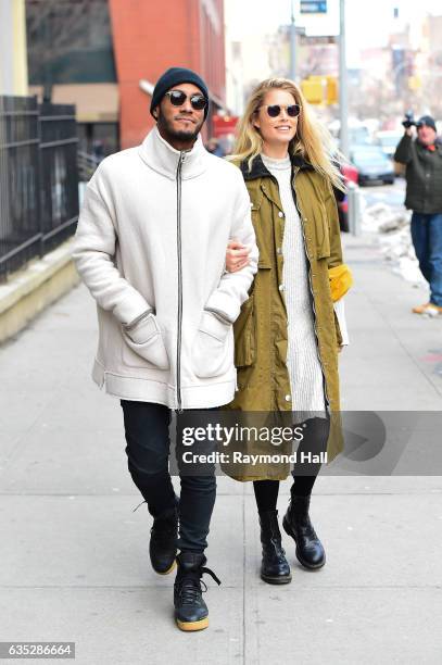 Model Doutzen Kroes and husband Sunnery James are seen walking in Soho on February 14, 2017 in New York City.