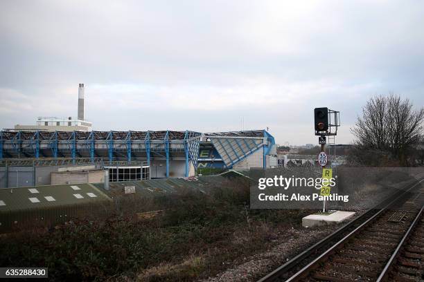 General view of the stadium from South Bermondsey Station prior to the Sky Bet League One match between Milllwall and Port Vale at The Den on...