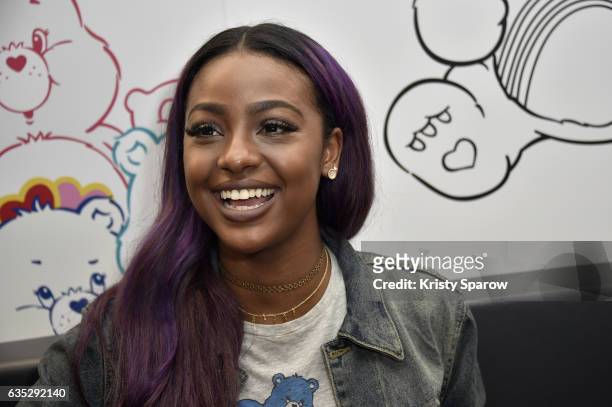 Justine Skye poses during the Boy Meets Girl x Care Bears Collection at Colette on February 14, 2017 in Paris, France.