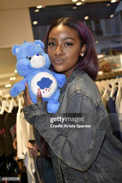 Justine Skye poses during the Boy Meets Girl x Care Bears Collection at Colette on February 14, 2017 in Paris, France.