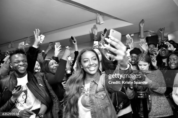 Justine Skye performs during the Boy Meets Girl x Care Bears Collection at Colette on February 14, 2017 in Paris, France.