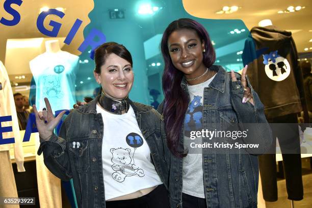 Stacy Igel and Justine Skye pose during the Boy Meets Girl x Care Bears Collection at Colette on February 14, 2017 in Paris, France.