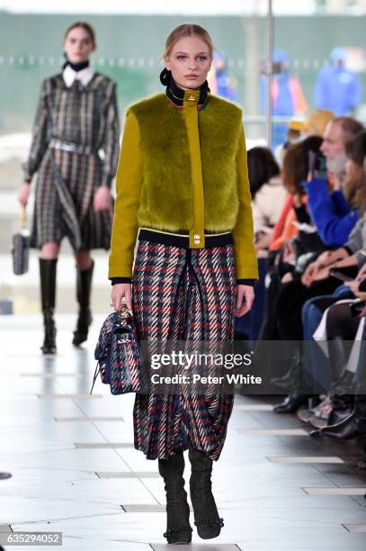 Frederikke Sofie walks the runway at the Tory Burch FW17 Show during New York Fashion Week at at The Whitney Museum of American Art on February 14,...