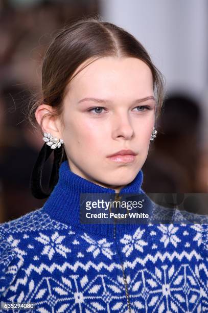 Giedre Seks walks the runway at the Tory Burch FW17 Show during New York Fashion Week at at The Whitney Museum of American Art on February 14, 2017...