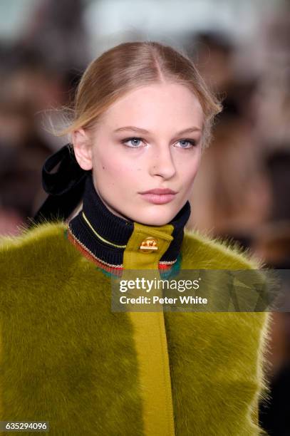 Frederikke Sofie walks the runway at the Tory Burch FW17 Show during New York Fashion Week at at The Whitney Museum of American Art on February 14,...