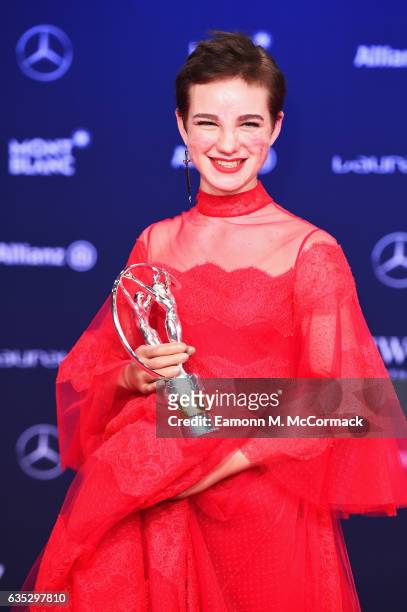 Winner of the Laureus World Sportsperson of the Year with a Disability Award Fencer Beatrice Vio of Italy with her trophy at the Winners Press...