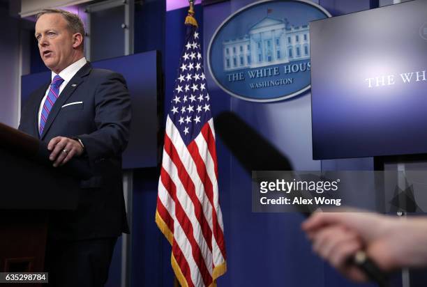 White House Press Secretary Sean Spicer speaks to members of the White House press corps during a daily press briefing at the James Brady Press...