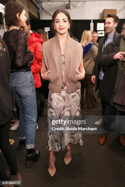 Actress Ana Villafane poses backstage for the Dennis Basso collection during, New York Fashion Week: The Shows at Gallery 1, Skylight Clarkson Sq on...