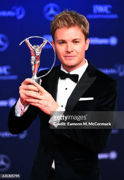 Winner of the Laureus World Breakthrough of the Year Award F1 Driver and Laureus Ambassador Nico Rosberg of Germany poses with his award at the...