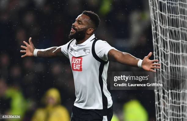 Darren Bent of Derby County celebrates scoring the second goal during the Sky Bet Championship match between Derby County and Cardiff City at iPro...