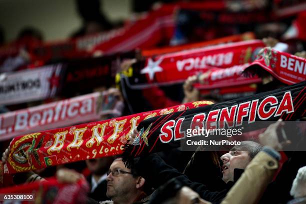 Benfica fans waving their charts during the Champions League football match between SL Benfica and Borussia Dortmund at Luz Stadium in Lisbon on...