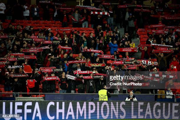 Benfica fans waving their charts during the Champions League football match between SL Benfica and Borussia Dortmund at Luz Stadium in Lisbon on...