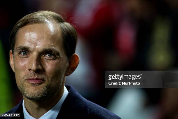 Dortmund's coach Thomas Tuchel reacts during the Champions League football match between SL Benfica and Borussia Dortmund at Luz Stadium in Lisbon on...