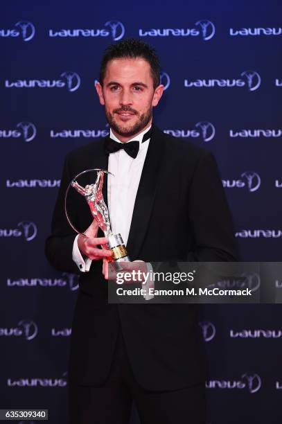 Winner of the Laureus Best Sporting Moment of the Year Award U-12 Coach for Barcelona FC Sergi Mila on behalf of the team attends the Winners Press...