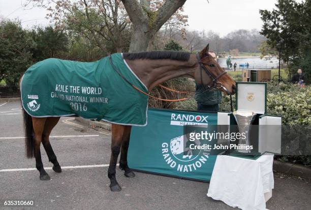 Grand National winner, Rule The World with the new Randox Health Grand National trophy on his way from Ireland to The Victoria & Albert Museum in...
