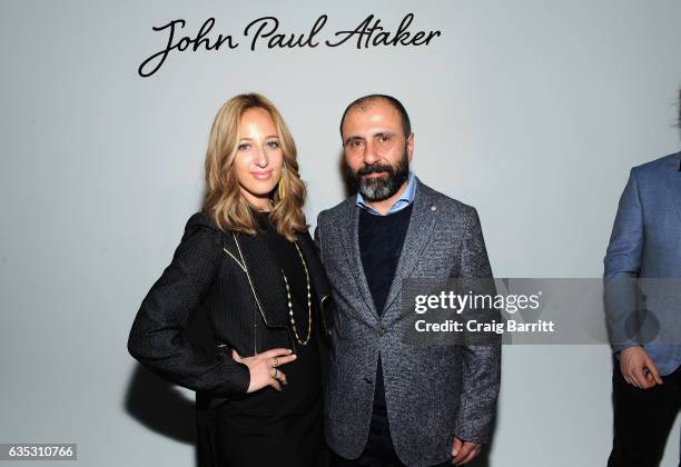 Designer John Paul Ataker and jewlery designer Freida Rothman backstage at the John Paul Ataker Fall Winter 2017 Runway Show at Pier 59 on February...