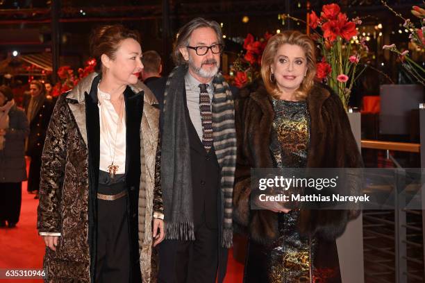 Actress Catherine Frot,Director Martin Provost And Actress Catherine Deneuve attend the 'The Midwife' premiere during the 67th Berlinale...