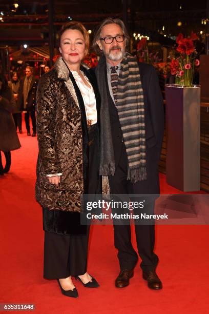 Actress Catherine Frot and Director Martin Provost attend the 'The Midwife' premiere during the 67th Berlinale International Film Festival Berlin at...