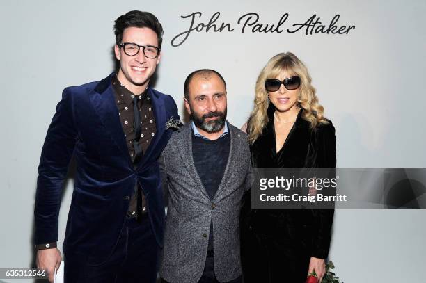Designer John Paul Ataker poses with Dr. Mike and Marla Maples backstage at the John Paul Ataker Fall Winter 2017 Runway Show at Pier 59 on February...