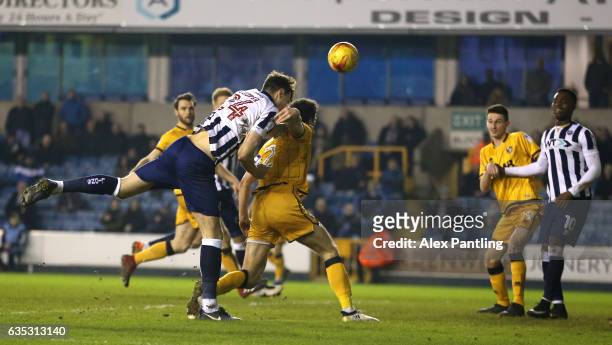 Jake Cooper of Millwall scores his sides second goal during the Sky Bet League One match between Millwall and Port Vale at The Den on February 14,...