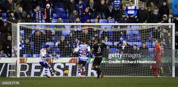 Roy Beerens scores Readings third goal during the Sky Bet Championship match between Reading and Brentford at Madejski Stadium on February 14, 2017...