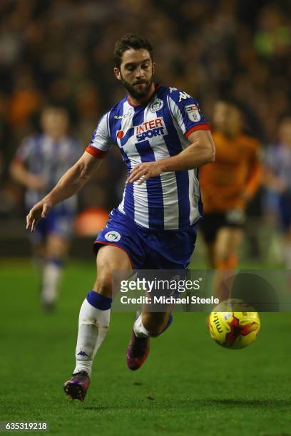 Will Grigg of Wigan during the Sky Bet Championship match between Wolverhampton Wanderers and Wigan Athletic at Molineux on February 14, 2017 in...