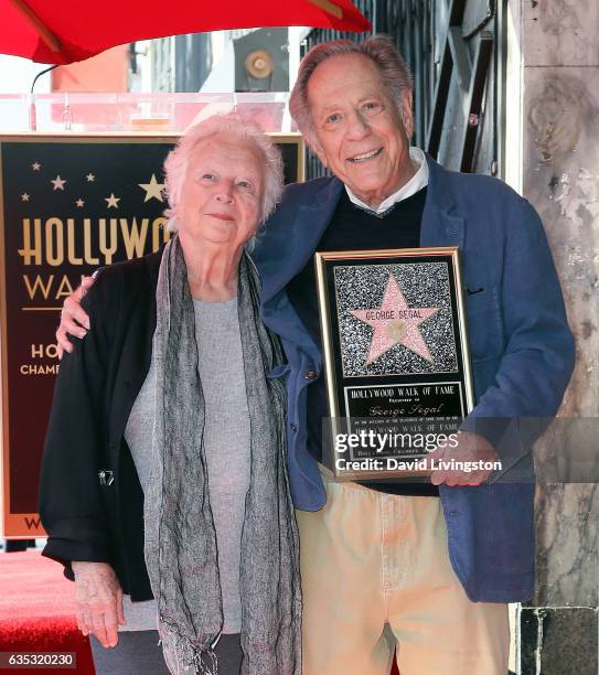 Actor George Segal and wife Sonia Schultz Greenbaum attend his being honored with a Star on the Hollywood Walk of Fame on February 14, 2017 in...