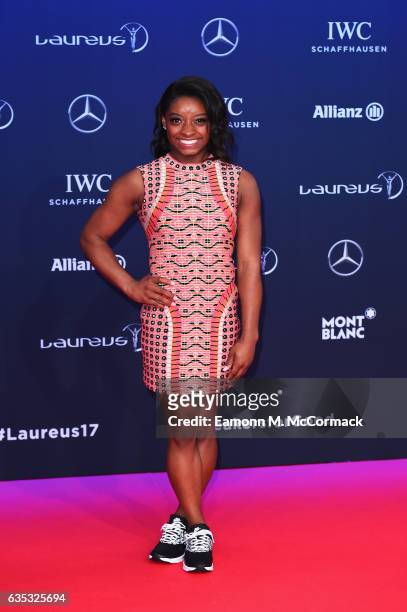 Gymnast Simone Biles of the US attends the 2017 Laureus World Sports Awards at the Salle des Etoiles,Sporting Monte Carlo on February 14, 2017 in...