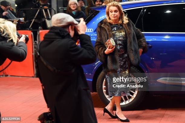 Actress Catherine Deneuve attends the 'The Midwife' premiere during the 67th Berlinale International Film Festival Berlin at Berlinale Palace on...