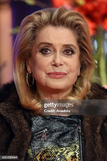 Actress Catherine Deneuve attends the 'The Midwife' premiere during the 67th Berlinale International Film Festival Berlin at Berlinale Palace on...