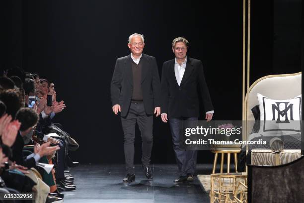 Mark Badgley and James Mischka greet the audience after presenting the Badgley Mischka Fall 17 Collection at Gallery 1, Skylight Clarkson Sq on...