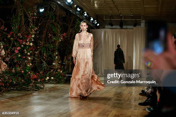 Model walks the runway at the Ulla Johnson show during New York Fashion Week at 477 Broadway on February 9, 2017 in New York City.