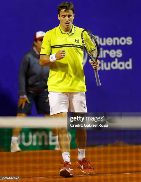 Tommy Robredo of Spain celebrates after wining a point during a first round match between Tommy Robredo of Spain and Fabio Fognini of Italy as part...