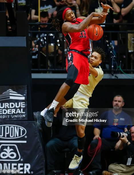 Deshawn Freeman of the Rutgers Scarlet Knights steals the ball from Carsen Edwards of the Purdue Boilermakers at Mackey Arena on February 14, 2017 in...