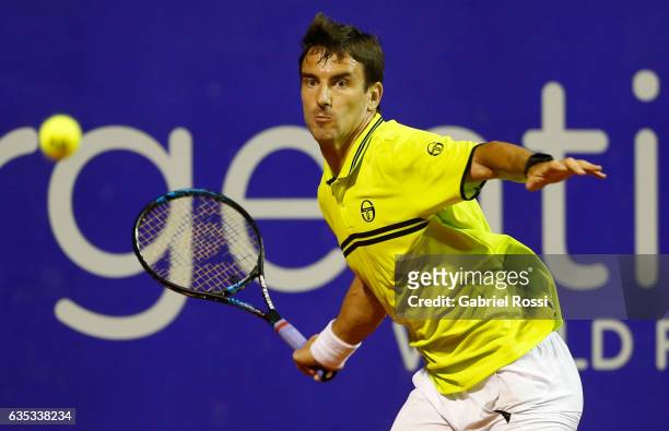 Tommy Robredo of Spain takes a forehand shot during a first round match between Tommy Robredo of Spain and Fabio Fognini of Italy as part of ATP...