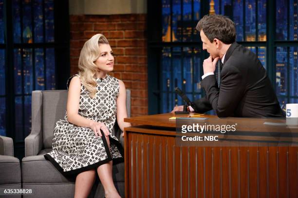 Episode 489 -- Pictured: Actress Annaleigh Ashford during an interview with host Seth Meyers on February 14, 2017 --