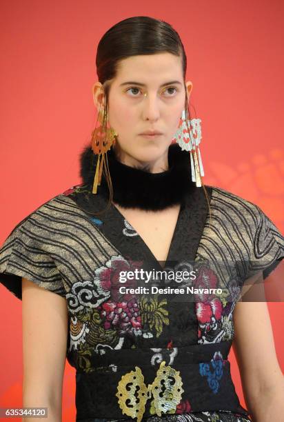 Model poses during the Josie Natori Presentation February 2017 New York Fashion Week at Natori Showroom on February 14, 2017 in New York City.