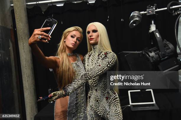 Paris Hilton and designer Phillipe Blond pose backstage for the The Blonds collection during, New York Fashion Week: The Shows at Gallery 1, Skylight...