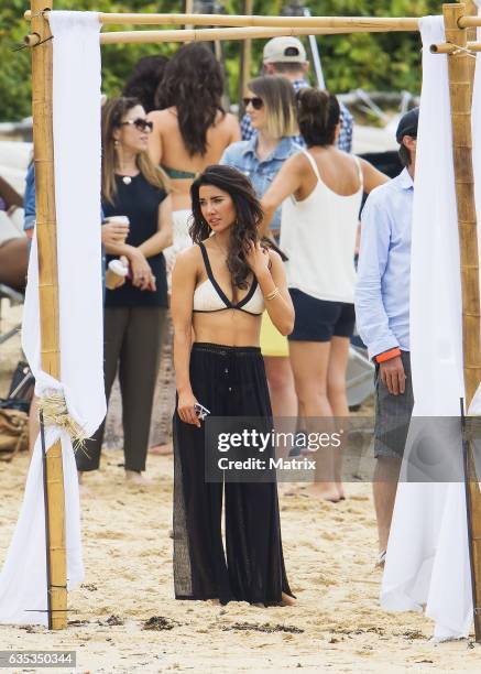 Jacqueline MacInnes Wood is seen at the Bold and the Beautiful filming at the beach on February 15, 2017 in Sydney, Australia.