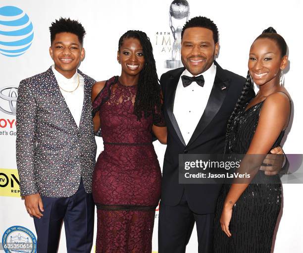 Nathan Anderson, Alvina Stewart, actor Anthony Anderson, and Kyra Anderson attend the 48th NAACP Image Awards at Pasadena Civic Auditorium on...